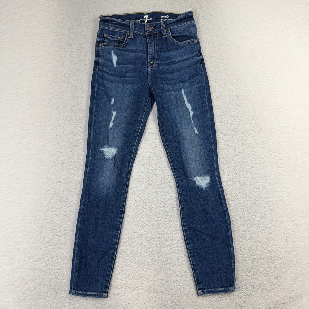 7 For All Mankind Gwenevere Ankle High Waist Jeans Blue Distressed 25 (24x26)